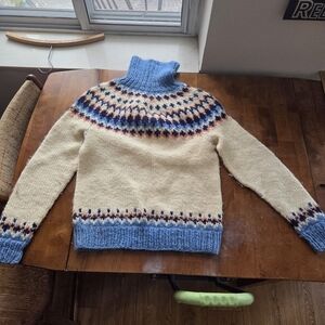 Vintage hand made knit wool fair Isle Icelandic turtleneck sweater womens medium